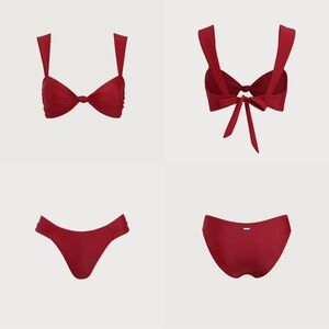 Red Twisted Front Bikini Set - Women Swim Bikinis